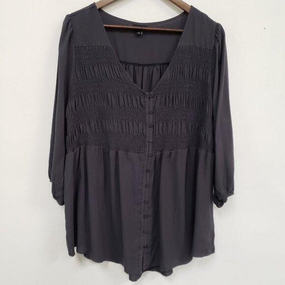 Torrid Womens Dark Cottagecore Smocked Babydoll Top Size 1X Gray Peasant Prairie - Picture 1 of 12